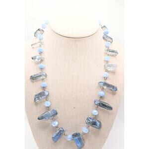 Blue Gemstone Nugget Necklace Faceted Beads 24 Inch Statement Necklace